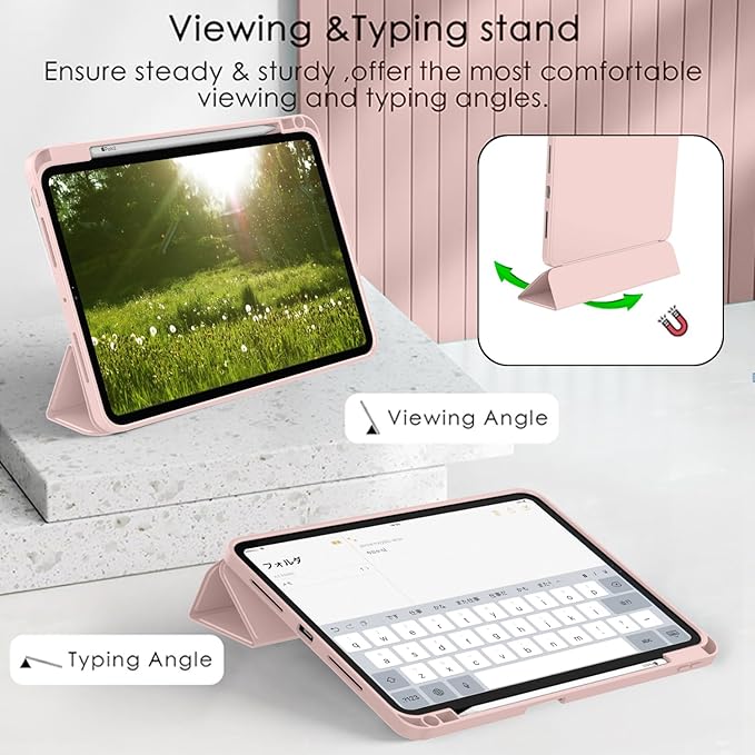 ZryXal iPad Pro 11 Inch Case (M5) 2025/ (M4) 2024 (Model: A2836/A2837/A3006) Trifold Stand Smart Cover with Pencil Holder and Soft TPU Back Auto Wake/Sleep (Rose Pink)
