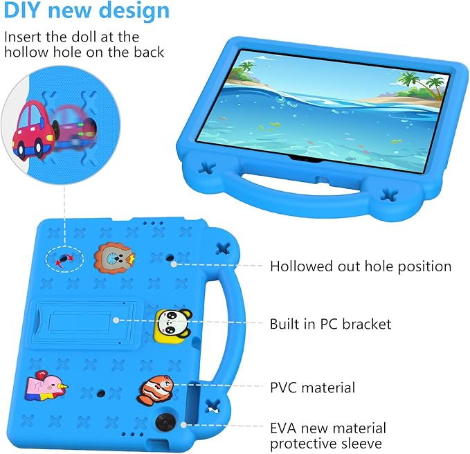 Compatible with Lenovo tab TB-311/WIFI 10.1 (2025) Tablet Case Kids Friendly Universal Lightweight Shockproof Protective Case with Shoulder Strap &amp Stand Handle Sky Blue