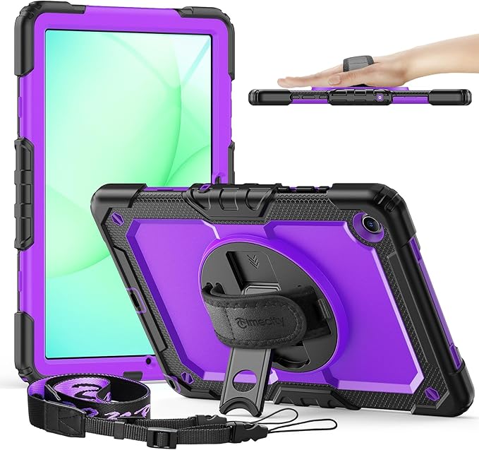 Timecity Case for Samsung Galaxy Tab A11+ Plus / A9+ Plus 11 Inch - Heavy Duty Protective Cover with Screen Protector Rotating Stand Shoulder Strap &amp Pencil Holder | Kids-Friendly (Purple)