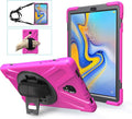 Rugged Case for Samsung Galaxy Tab A 10.5 2018 (SM-T590/T595/T597) Portable Hybrid Shock-Proof Cover with 360° Rotatable Hook&ampLoop HandleShoulder Strap (Rose)