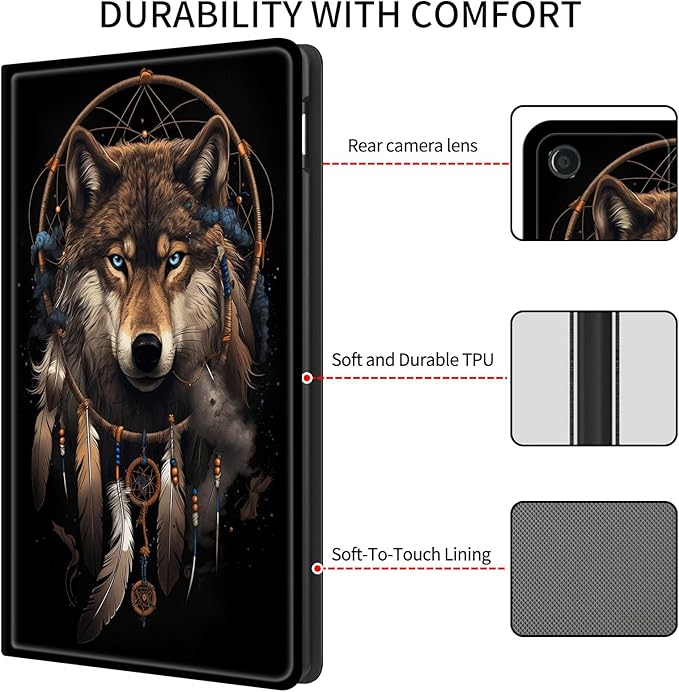 Case for All-New Amazon Fire HD 10 Tablet (13th Generation 2023 Release)Slim PU Leather Smart Cases Covers with Auto Wake/Sleep for Amazon Kindle Fire 10.1 inch TabletWind Chime Wolf