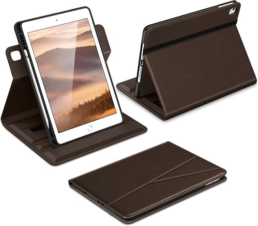 DTTO for iPad 6th / 5th Generation 9.7 Inch (2018/2017) iPad Air 2 / Air 1 Case 360 Degree Rotating Premium Leather Folio Stand Cover with Pencil Holder Dark Brown