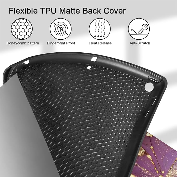 Mektron Designed Printed iPad 10.2 Case 9th Gen (2021)/ 8th Gen (2020)/ 7th Gen (2019) with Pencil Holder Slim Stand Protective Case with Soft TPU Back for iPad 10.2 Inch Marble Flowers