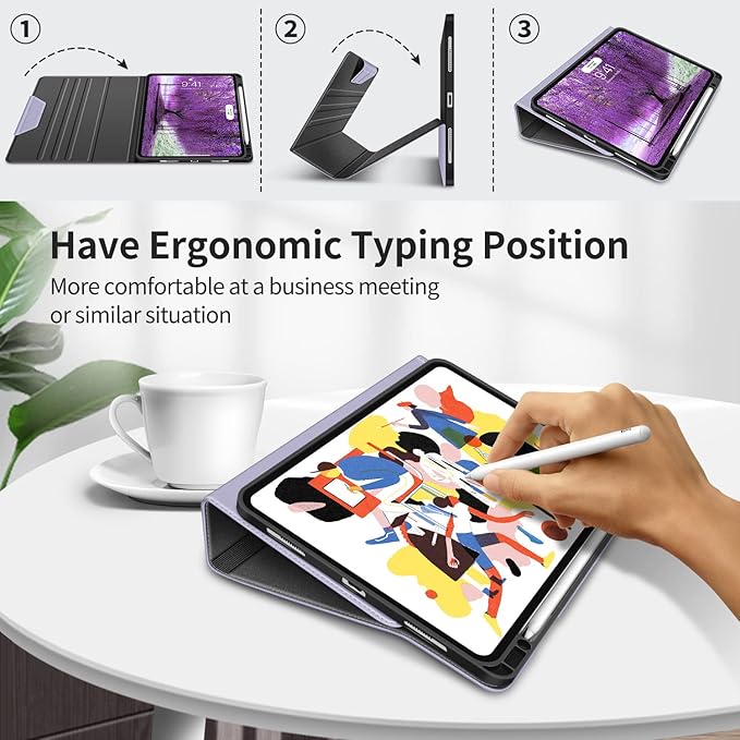 H HOLIMET Case for iPad Pro 12.9 2022 6th/5th/4th/3rd Generation 2021 2020 2018 Shockproof Folio Cover with Pencil Holder Auto Sleep Vegan Leather Purple