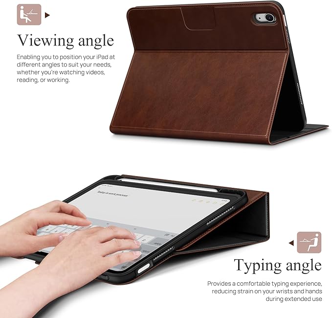 auaua Case for iPad (A16) 11th Generation 11 Inch 2025 iPad 10th Generation 10.9 Inch 2022 with Pencil Holder and Pocket Typing Angle Muti-Stand Magnetic Closure Auto Sleep/Wake (Brown)