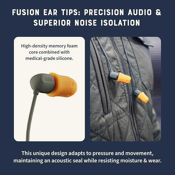 Elgin Discord Gen 3 Bluetooth Earplug Earbuds OSHA Compliant Wireless in-Ear Headphones 31dB NRR ANSI Certified Noise Isolation Dynamic 8mm Driver USB-C Charging 14-Hour Playback