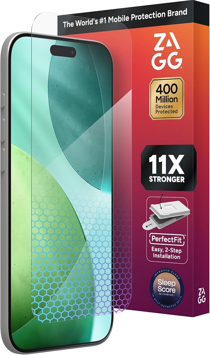 ZAGG XTR5 Screen Protector for iPhone Air - Glass Blue Light Protection 11X Stronger Eyesafe CPF60 Tech Anti-reflective Tech Vibrant Color &amp Touch Sensitive Tempered Glass Easy To Install
