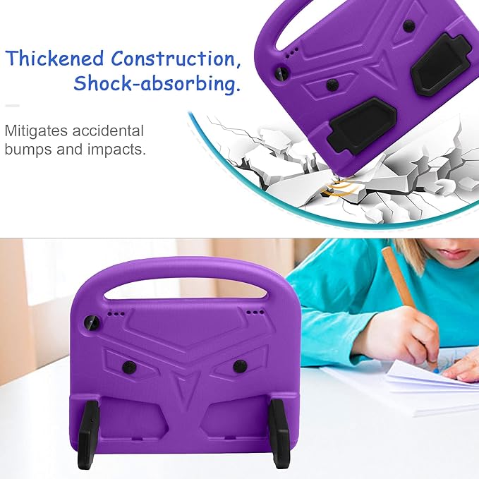 Kids Case for Amazon Fire HD 8/8 Plus (12th/10th Gen 2024/2022/2020) Techcircle Child Proof EVA Foam Shockproof Handle Stand Carrying Case Cover Purple