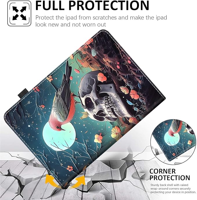 Case Fits Amazon Kindle Fire HD 8 &amp 8 Plus Tablet (12th Generation/10th Generation 2022/2020 Release) 8 Multi-Angle Smart Stand Cover Auto Sleep/WakeRed Bird Skull Flower