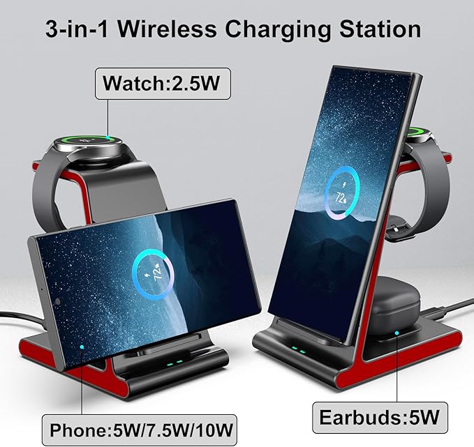 Wireless Charger for Samsung S25 Ultra Charging Station for Galaxy S25/S25 Edge/S24 Ultra/S24+/S24/S23/S22/Note 20/Z Flip 7/Fold 7 for Galaxy Watch 8/8 Classic/Ultra/7/6 Galaxy Buds 2 Pro/Pro