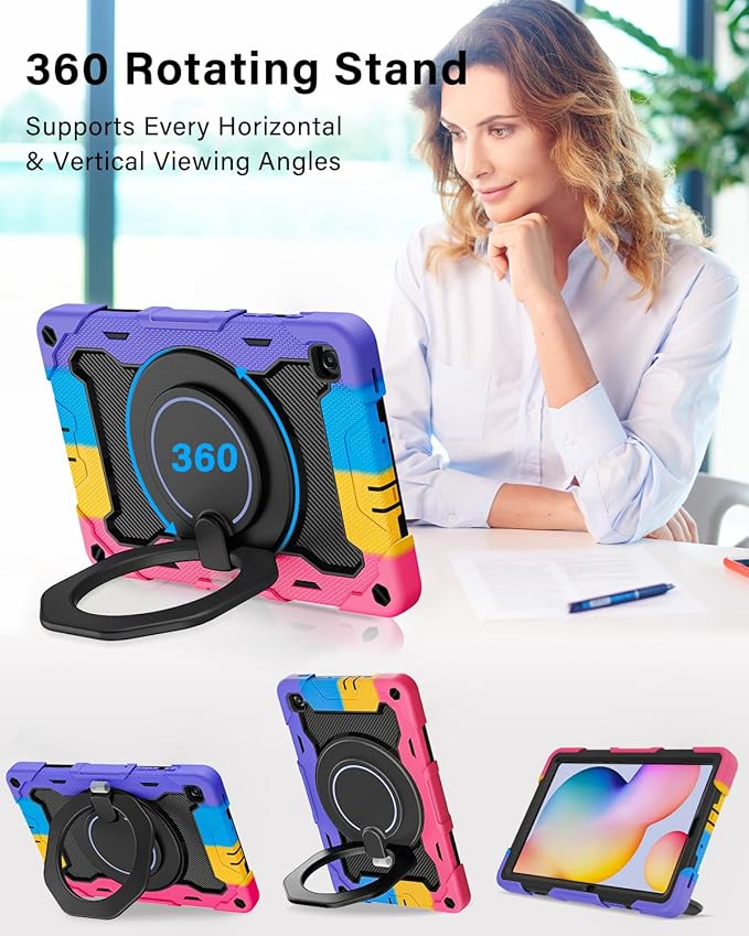 ROISKIN Case for Samsung Galaxy Tab S6 Lite 10.4’’ (2024-2020)Drop-Proof Protection Cover with 360° Rotate Stand &amp Handle &amp Screen Protector &amp Shoulder Strap &amp Kids Friendly