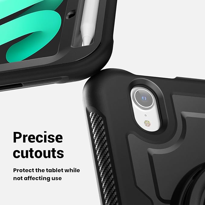 Case for iPad mini 7 (A17 Pro) 2024/ Mini 6 8.3'' with Pencil Holder Screen Protector [360 Rotating Handle &amp Stand] &ampShoulder Strap Shockproof Case for iPad mini 7th/6th Generation Black