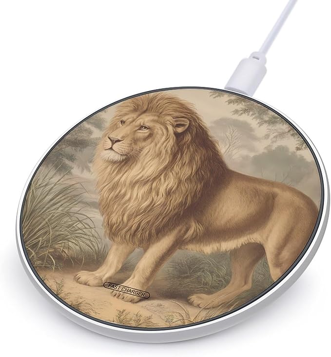 Vintage Lion in The Wild Fast Portable Charger 10W Funny Graphic Phone Charging Pad with USB Cable