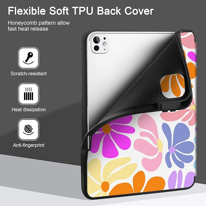 DONGKE Case for iPad Pro 13 inch (M5 2025 / M4 2024) – [Built-in Pencil Holder] Ultra Slim PU Leather Trifold Stand Cover with Soft TPU Back Auto Wake/Sleep - Retro Flowers