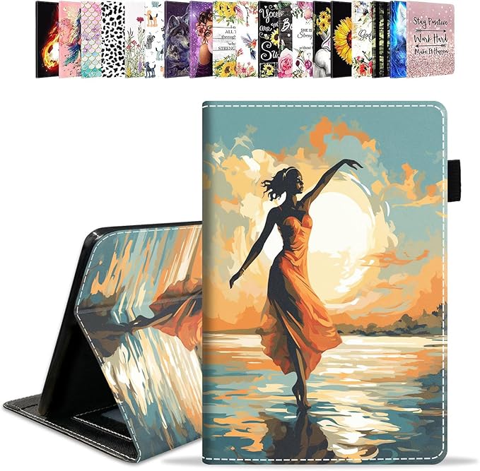 Case for All-New Amazon Kindle Fire HD 10 &amp 10 Plus Tablet 10.1 (13th/11th Generation 2023/2021 Release) - PU Leather Folio Case with Smart Auto Wake/Sleep Girl Dancing on The Beach