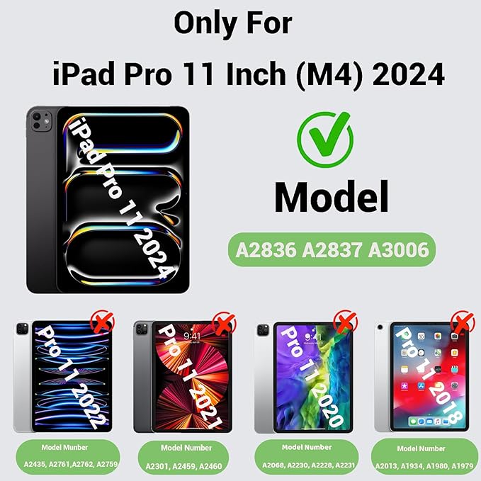 for iPad Pro 11 inch Case M5 2025/M4 2024 Shockproof Case for iPad Pro 11 M5/M4 with Screen Protector/Pencil Holder/Rotating Kickstand [Hand &amp Shoulder Strap]Black