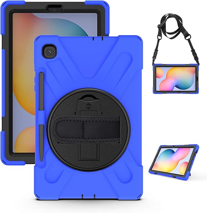 KIQ Shield Series Galaxy S6 Lite Case Heavy Duty Tablet Shockproof Rugged Tab S6 Lite Cover W/Stand Shoulder Strap for Samsung Galaxy Tab S6 Lite 10.4 Inch 2022/2020 P610/P613/P615/P619 - Dark Blue