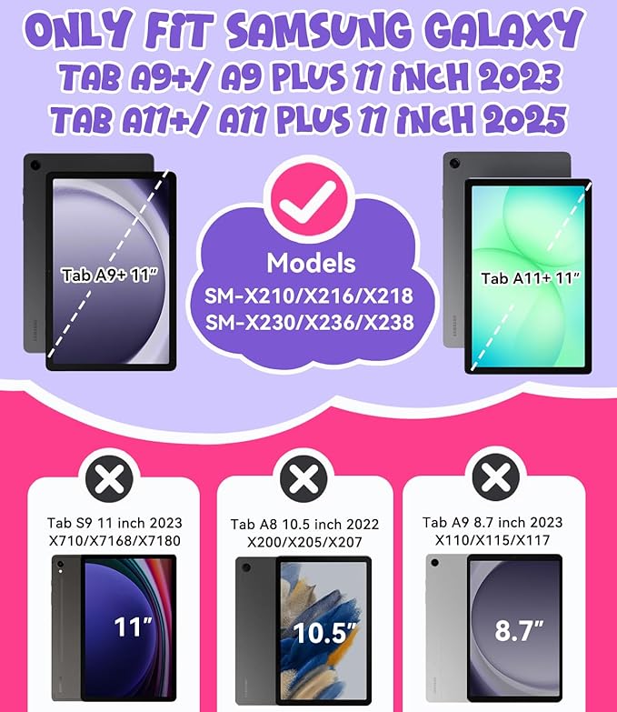 OKP Case for Samsung Galaxy Tab A9+ Plus 11 Inch 2023/ A11 Plus 2025 Shockproof Rugged 11 Galaxy A9+/ A11+ Tablet Protective Cover with Built-in Screen Protector Shoulder Strap Stand Hot Pink