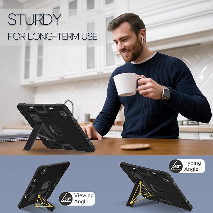 for iPad Pro 13 Inch Case M4 (2024 Model 7th Generation) with Kickstand Kids case for iPad Pro 13-inch (M4) case Protective Case for iPad Pro 13” 7th Generation A2925 A2926 A3007 Black