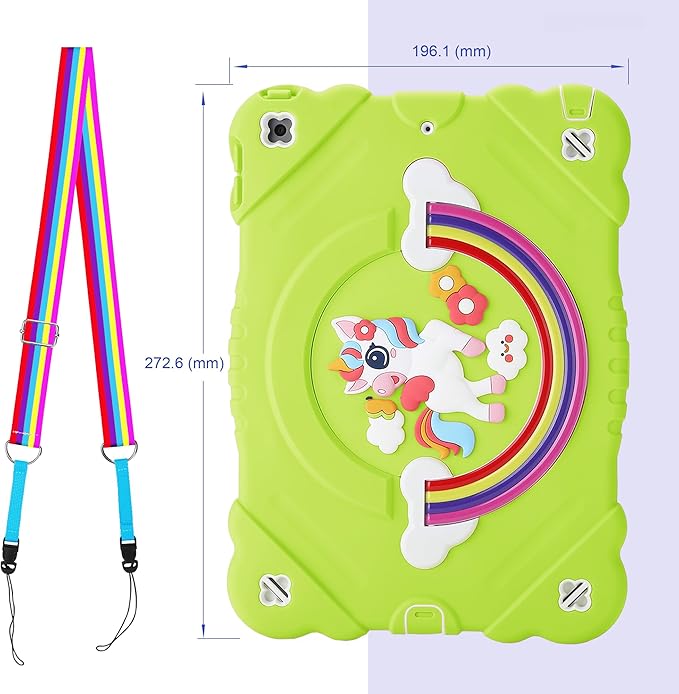 XZC Case for iPad 9th/8th/7th Generation 2021/2020/2019(10.2 inch) Unicorn Cute Cover Heavy Duty Shockproof Protective Case with Built-in Stand Strap for Kids Girls Women (Green)
