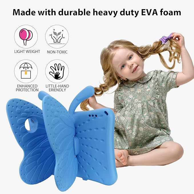 Dteck Fire HD 10 Tablet Kids Case (2021/2023 Release 11/13th Generation)3D Cute Butterfly Case for Kids Lightweight Stand Shockproof Rugged Heavy Duty Fire HD 10 Kids Pro Tablet Cover for GirlsBlue