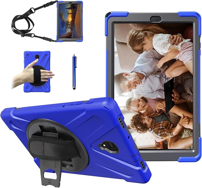 Case for Samsung Galaxy Tab A 10.5 2018 (SM-T590/T595/T597)Portable Heavy Duty Dropproof Protective Cover Case with 360 Rotating StandHandle &amp Shoulder StrapStylus Pen (New Blue)