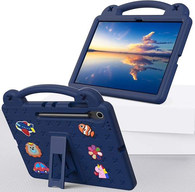 Compatible with Samsung Galaxy Tab S10 FE+ 13.1 inch 2025 Tablet Case Kids Friendly Universal Lightweight Shockproof Protective Case with Shoulder Strap &amp Stand Handle Navy Blue