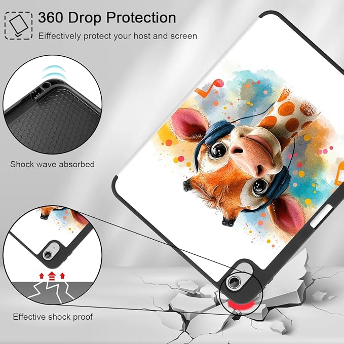 Mektron Case for iPad Air 11 inch (M4 2026 8th /M3 2025 7th /M2 2024 6th) Compatible with iPad Air 10.9 (2022 5th Gen /2020 4th Gen) Tablet Cover Buit in Pencil Holder Cute Giraffe