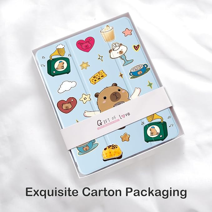 Cute Kawaii Capybara for iPad (A16) 11th Generation Case 11 Inch 2025 for iPad 10th Generation Case 10.9 Inch 2022 with Pencil Holder Auto Sleep/Wake Blue Leather Soft TPU Back Cover