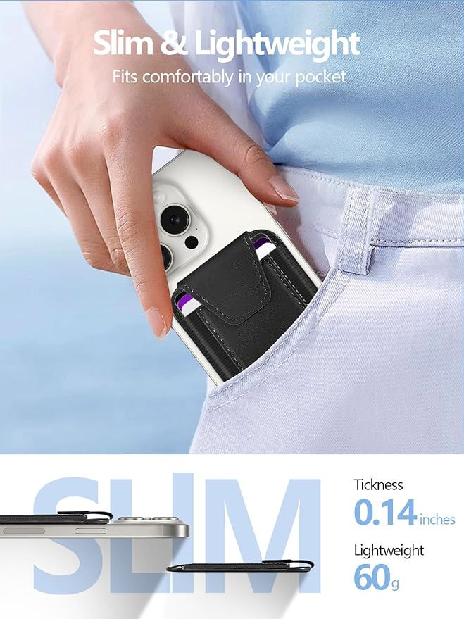 Miroddi for MagSafe Wallet with Privacy Flap Strongest Magnetic Card Holder for iPhone 17 iPhone 16/15/14/13/12 Series Detachable Magnetic Phone Wallet RFID Blocking Fit 7 Cards Black &amp Blac