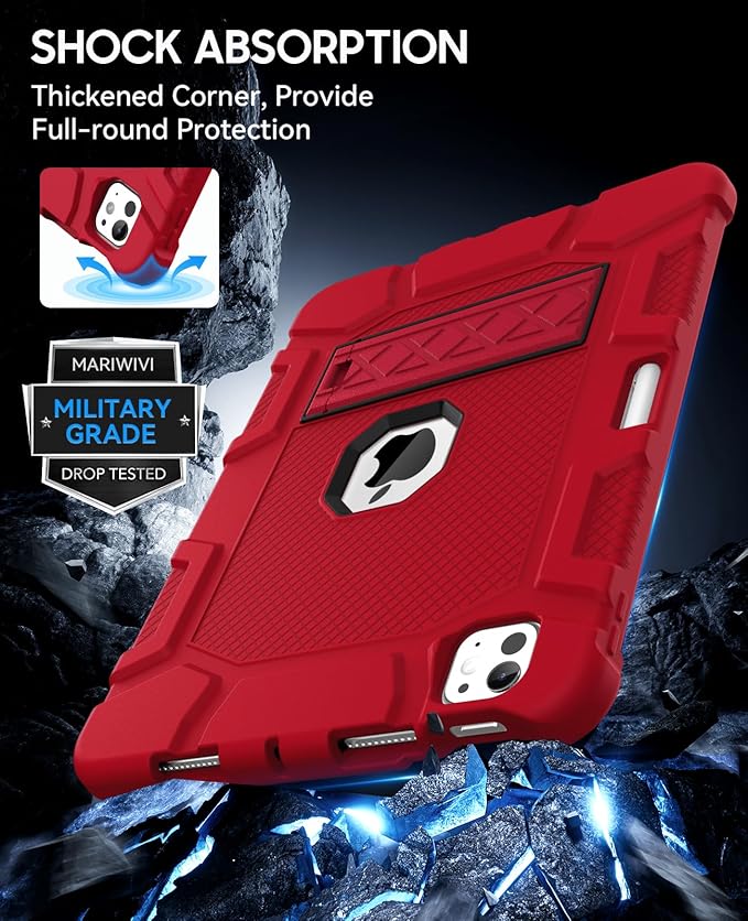Case for iPad Pro 11 inch Case 2024 (M4) iPad 11 Pro C ase with Pencil Holder Built-in Stand Shockproof Rugged Protective Cover for iPad Pro 11 inch 5th Gen (Red)