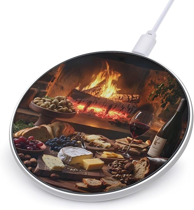 Food and Wine Wireless Charger Anti-Slip Wireless Charging Pad Slim Charger Mat for Men Women