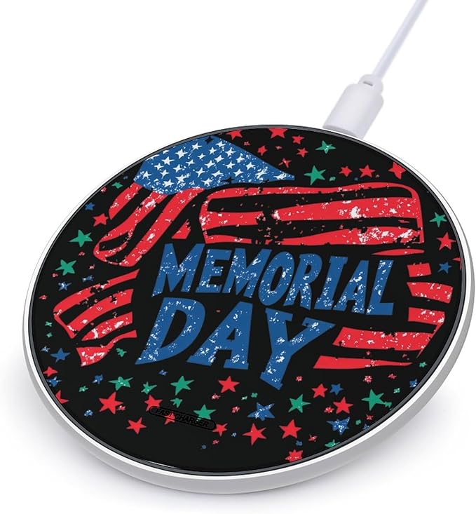 Memorial Day with U.S.A Flag Phone Charger Magnetic Charging Pad Anti-Slip with USB Cable