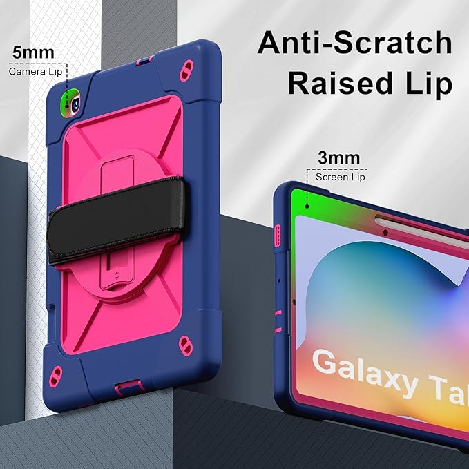 for Samsung Galaxy Tab S6 Lite Tablet Case 10.4 inch 2024/2022/2020 360 Rotating Stand Heavy Duty Shockproof Silicone Case for Galaxy Tab S6 lite (SM-P620/P625/P610/P613/P615/P619) Navy Blue