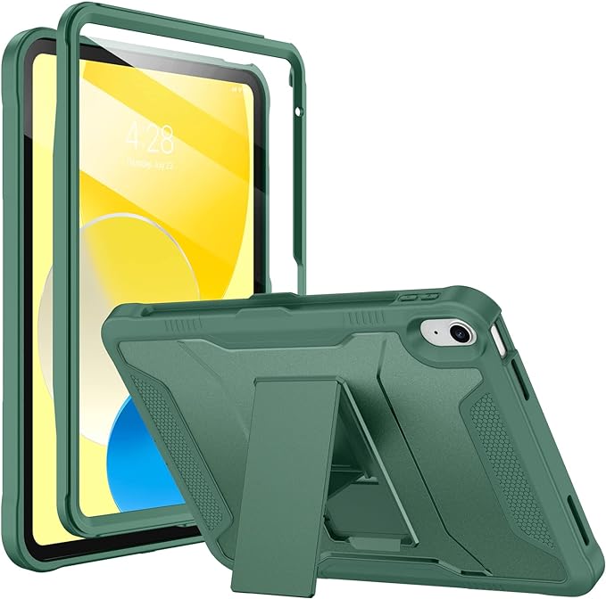 Soke Case for iPad (A16) 11th Generation 11-inch 2025 iPad 10th Generation 10.9-inch 2022 with Built-in Screen Protector and Kickstand Rugged Full Body Protective Cover - Midnight Green
