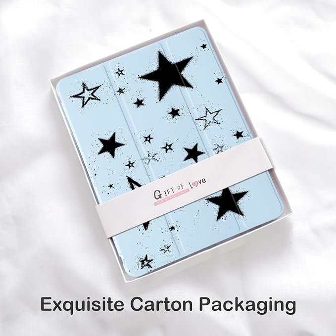 Cute Y2K Black Star for iPad Pro 11 Inch Case (M5/M4) 2025/2024 with Pencil Holder Auto Sleep/Wake Blue Leather Soft TPU Back Cover