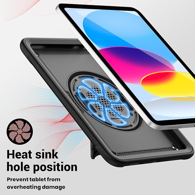 Case for iPad (A16) 11th/10th Generation 11''/10.9'' 2025/2022: Shockproof Protective Case with Hand/Shoulder Strap Pencil Holder Rotate Stand Screen Protector Black