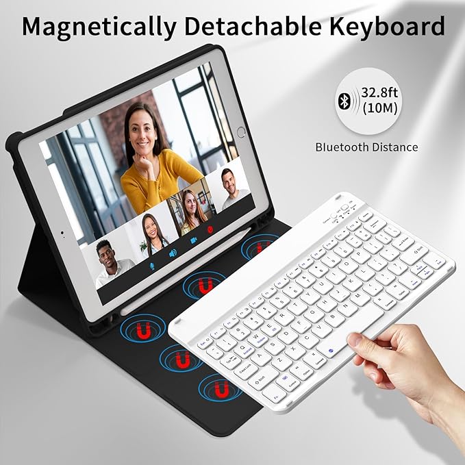 kenke for iPad 6/5th Generation Case with Keyboard 9.7 Inch 2018/2017 iPad Air 2/1 Detachable Wireless Bluetooth iPad Keyboard Case with Built-in Left Side Pencil Holder Auto Wake/Sleep (Black)