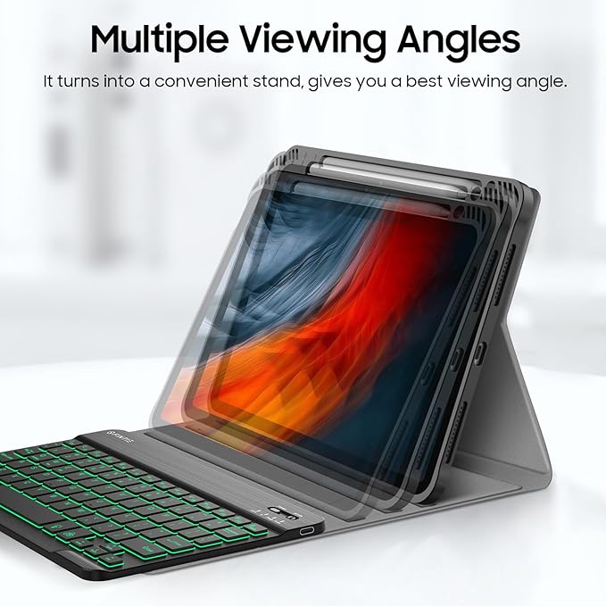 Fintie Backlit Keyboard Case for iPad Air 11-inch M4/M3/M2 (2026/2025/2024) iPad Air 5th/4th Gen 10.9 Inch - Soft TPU Cover with 7 Color Backlight Detachable Bluetooth Keyboard Composition Book