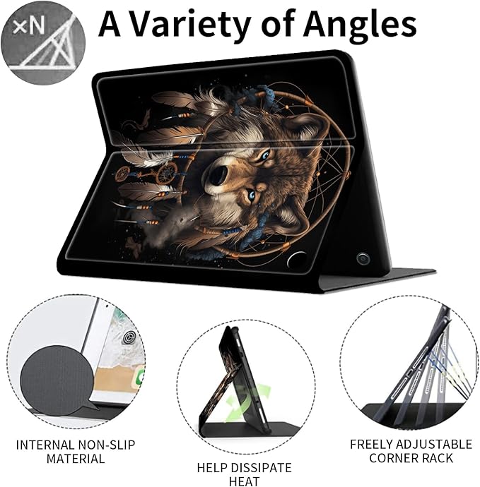 Case for All-New Amazon Fire HD 10 Tablet (13th Generation 2023 Release)Slim PU Leather Smart Cases Covers with Auto Wake/Sleep for Amazon Kindle Fire 10.1 inch TabletWind Chime Wolf