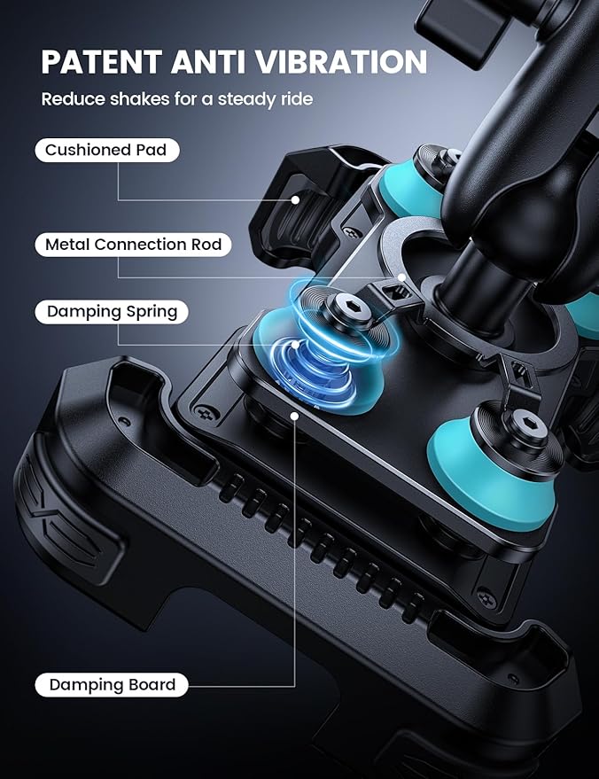 Lamicall Motorcycle Phone Mount Holder - [Dual Vibration Dampener] [Metal Adjustment Arm] Motorcycle Cell Phone Holder Bike Handlebar Phone Mount for iPhone 16 15 14 Pro Max 4.7-6.7 Phones Blue
