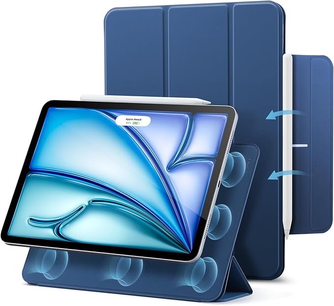 ESR for iPad Air 11 Inch Case M4/M3/M2 (2026/2025/2024) iPad Air 5th/4th Gen (2022/2020) Powerful Magnetic Attachment Slim Trifold Stand Case Auto Wake/Sleep Durable Protection Navy Blue
