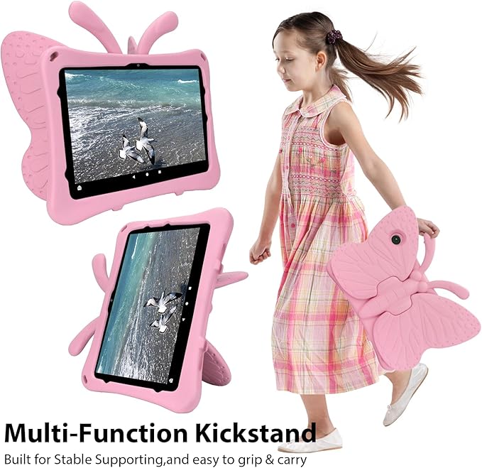 Dteck Fire HD 10 Kids Case (2021/2023 Release 11/13th Gen) 3D Cute Butterfly Case for Kids with Stand Shockproof Heavy Duty Pro Tablet Cover for Girls Pink