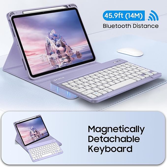 Fintie Keyboard Case for iPad Air 11-inch M4/M3/M2 (2026/2025/2024) iPad Air 5th/4th Generation (2022/2020) 10.9 Inch - Soft TPU Cover w/Magnetically Detachable Bluetooth Keyboard Lilac Purple
