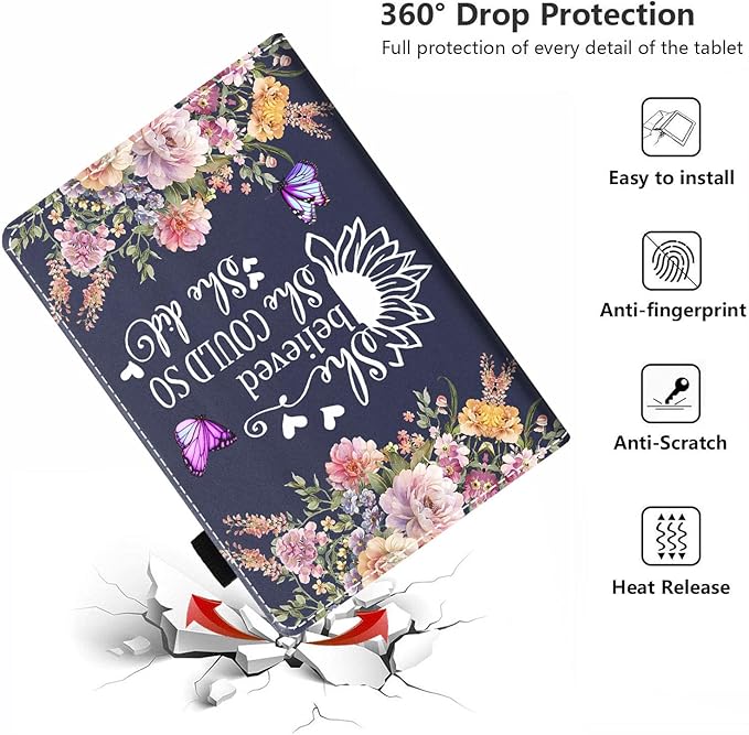 Case for All-New Kindle Fire HD 10 &amp 10 Plus Tablet 10.1 (13th/11th Gen 2023/2021 Release) She Believed She Could So She Did Inspirational Quote PU Leather Folio Case with Smart Auto Wake/Sleep