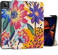 MEEgoodo for iPad Pro M2 12.9 Case 6th/5th/4th/3rd Generation 2022 2021 2020 2018 with Pencil Holder Tablet Cover with Soft TPU Back Shell Art Painted Flowers