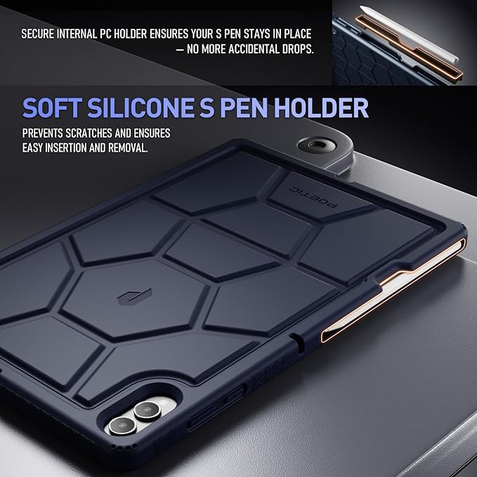 Poetic TurtleSkin Case for Samsung Galaxy Tab S11 Ultra (2025 Release) 14.6 inch Case with S Pen Holder Heavy Duty Shockproof Kids Friendly Protective Silicone Cover Navy Blue