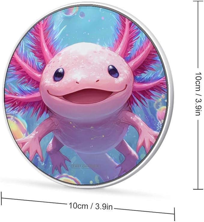 Colorful Axolotl Bubbles Fast Portable Charger 10W Funny Graphic Phone Charging Pad with USB Cable