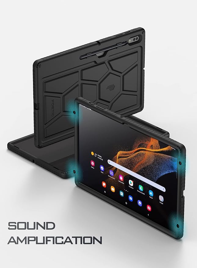 Poetic TurtleSkin Case Designed for Samsung Galaxy Tab S8 Ultra 14.6 Inch 2022 Heavy Duty Shockproof Rugged Kids Friendly Drop Protection Silicone Cover Black