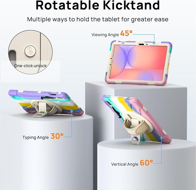 Gerutek Case for Samsung Galaxy Tab S10 Lite/S10 FE/S9 FE/Tab S9/S8 /S7 5G 10.9/11 Full-Body Drop Protective Case with Screen Protector Pencil Holder 360° Rotating Handle Stand Colorful Pink